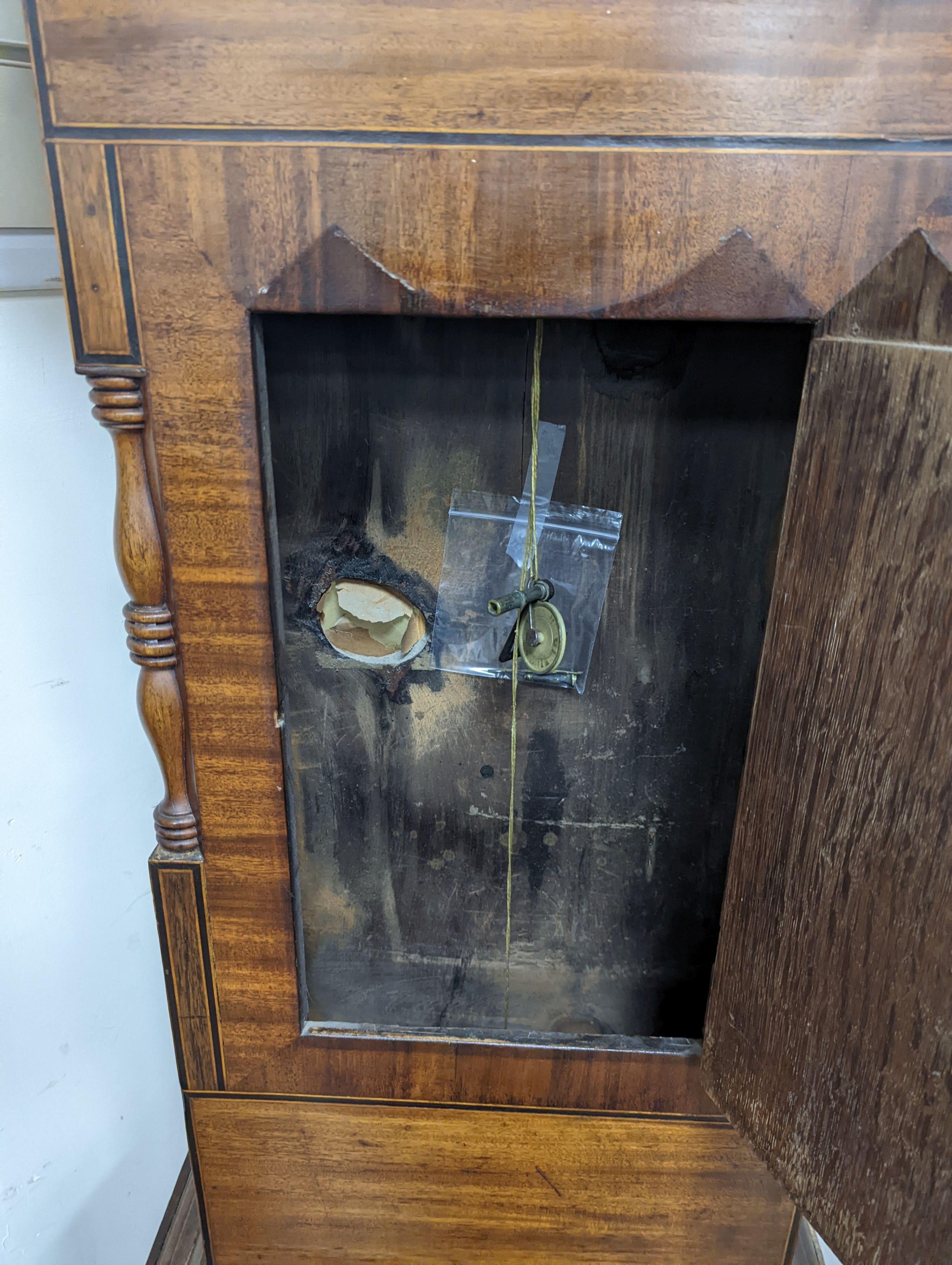 Galloway of Leeds. An early 19th century mahogany and oak 8 day longcase clock, with painted dial, height 233cm
